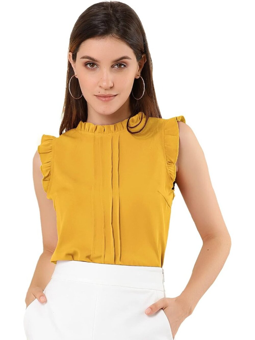 Women's Business Blouse Office Work Shirts Vintage Sleeveless Dressy Casual Blou